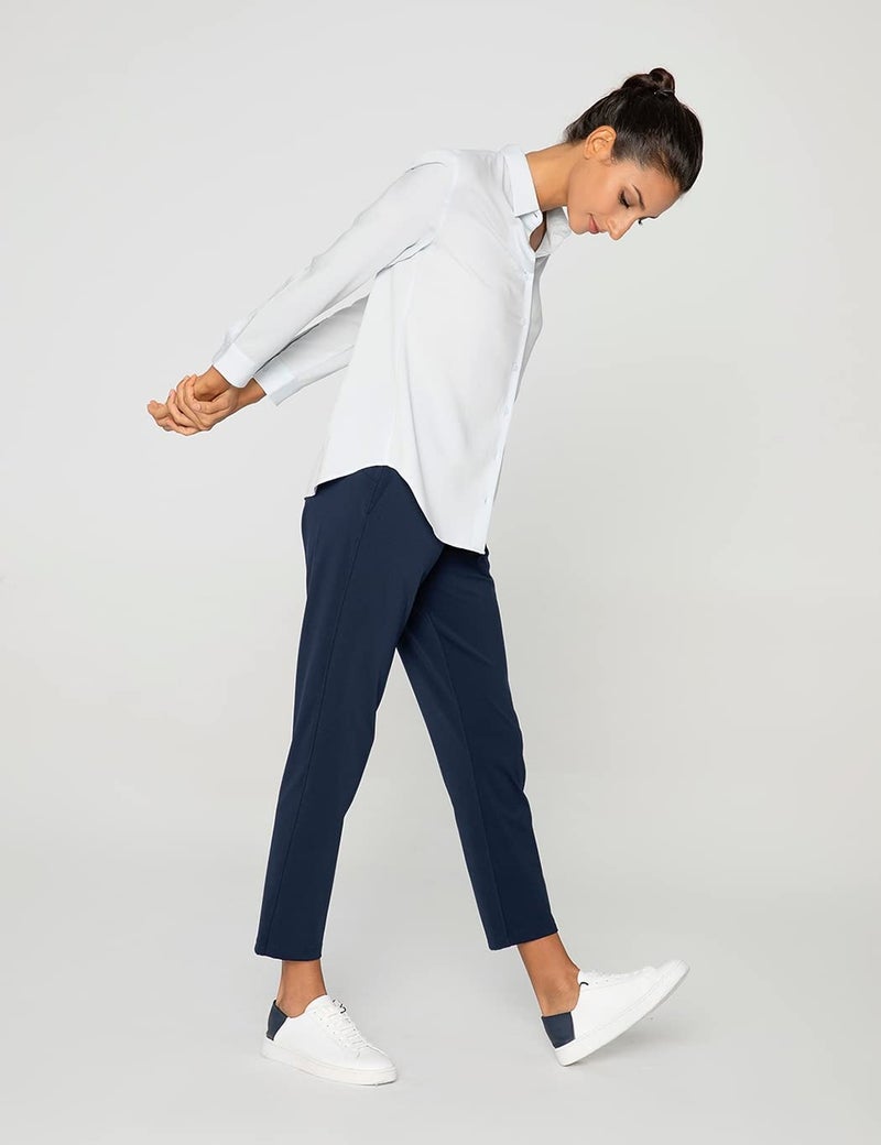 AJISAI 7/8 Joggers Travel Pants with Pockets Lounge Casual Stretch Workout Pants for Women Dark Blue 27 "" L - Image 2
